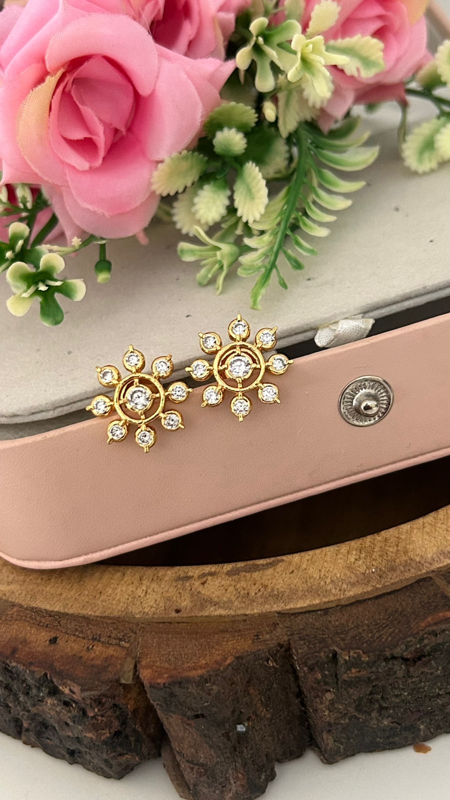Panchaloham Sunflower Studs with full white stone