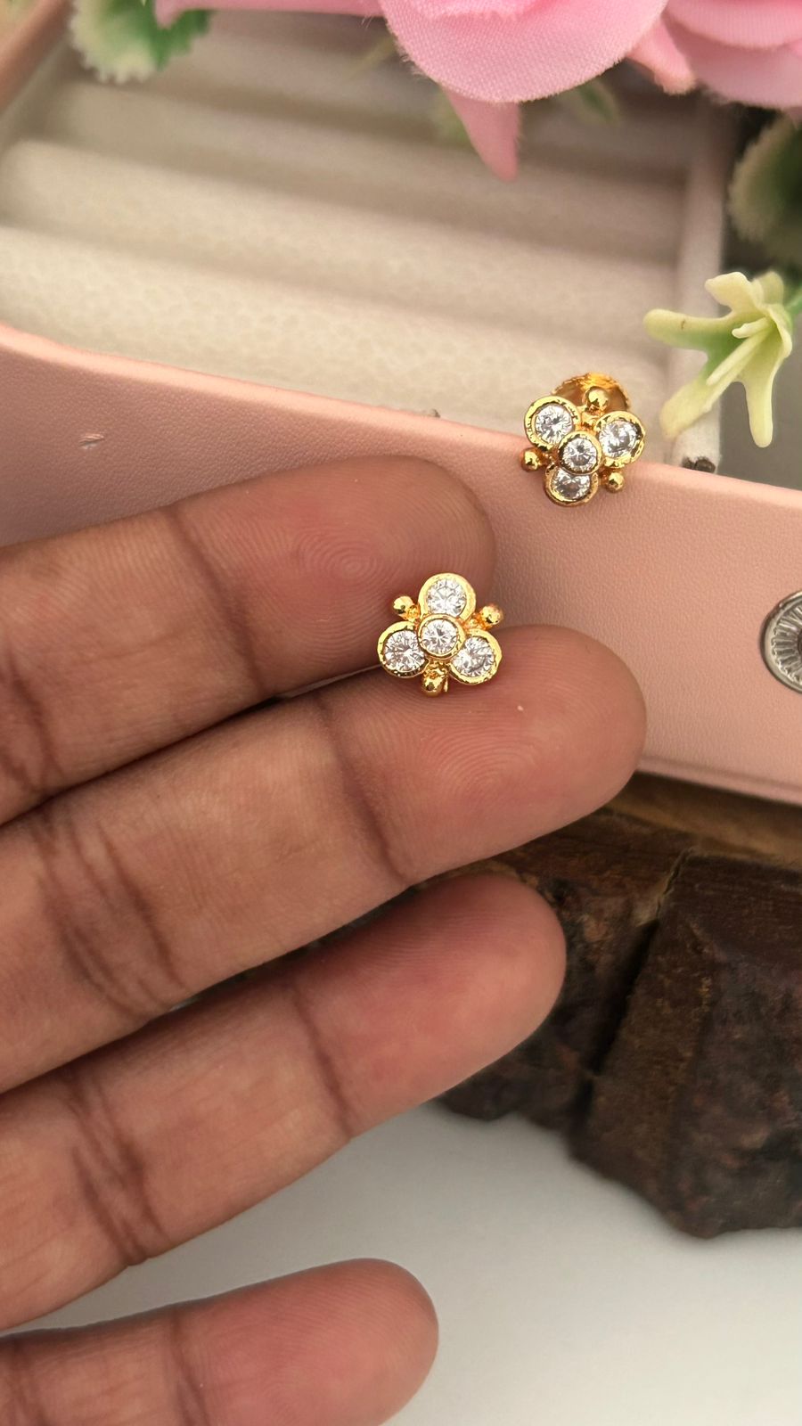 Classic Panchaloham White Stud earrings– South Indian Heritage Jewelry Design