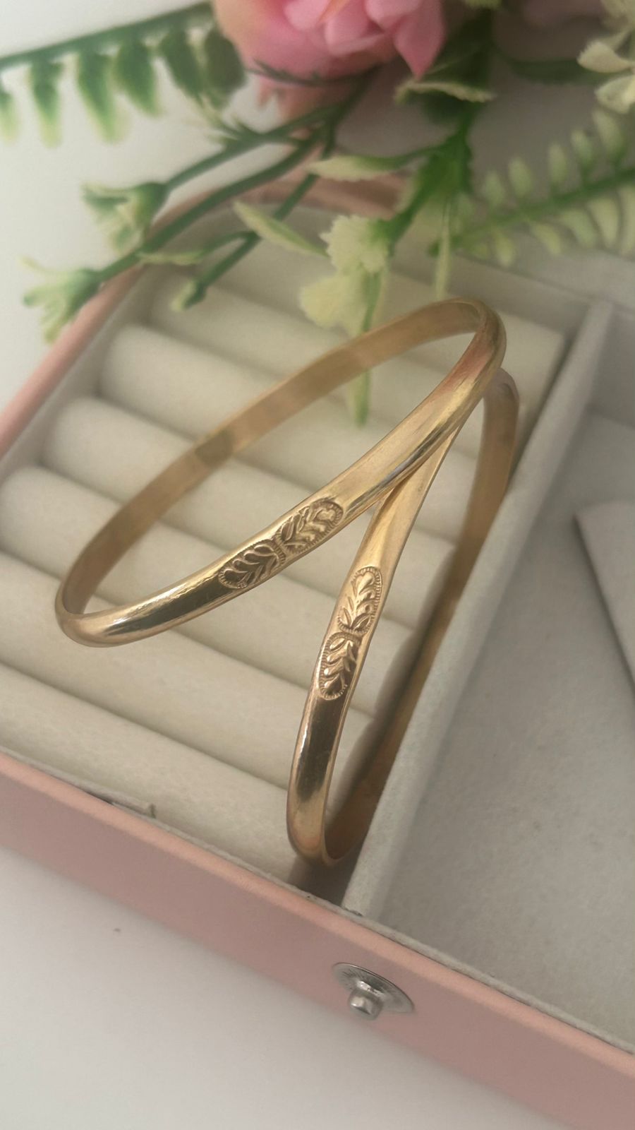 Unpolished Panchaloha Bangles – Pair of 2 | Leaf Symbol Engraved Design |