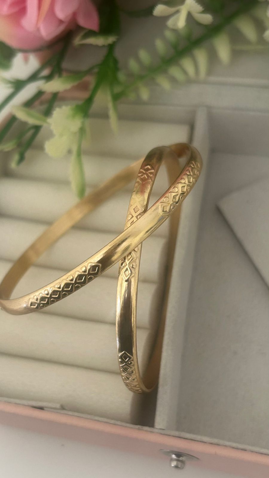 Unpolished Panchaloha Bangles – Pair of 2 | Diamond Pattern Engraved Design | Traditional Matte Finish