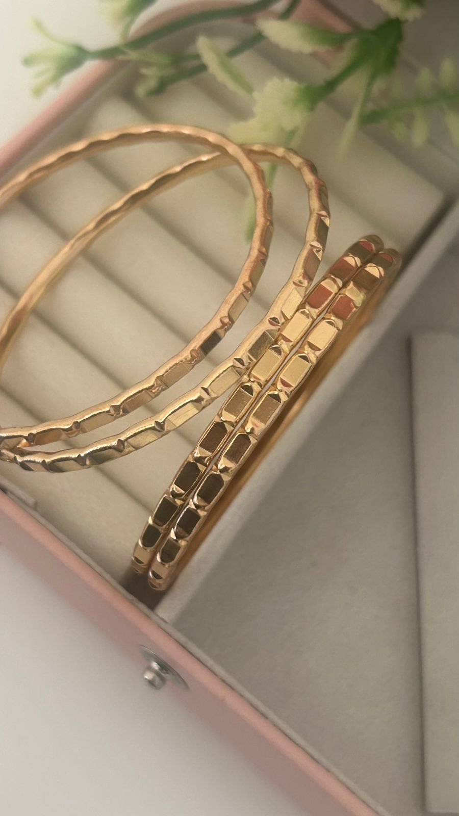 Divine Panchaloha Bangles (Pair of 4) | Strength & Stability Symbol Pattern | Unpolished Temple Finish