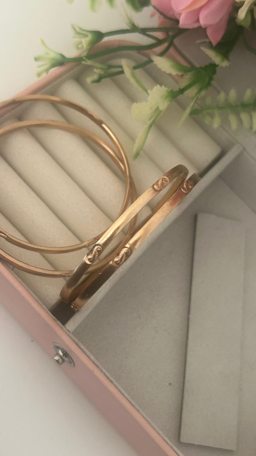 Classic Panchaloha Bangles (Set of 4) | Temple-Inspired Vine Symbol Engraving | Matte Gold Jewelry