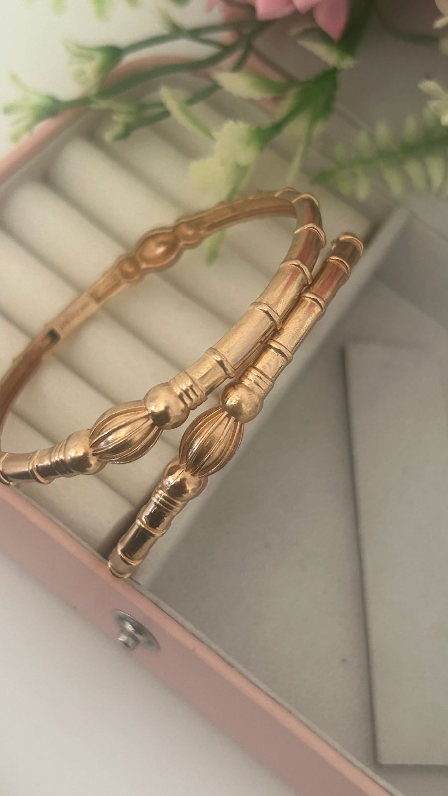 Divine Panchaloha Bangles – Pair of 2 | Ribbed Oval Symbol & Bead Pattern | Unpolished Temple Finish