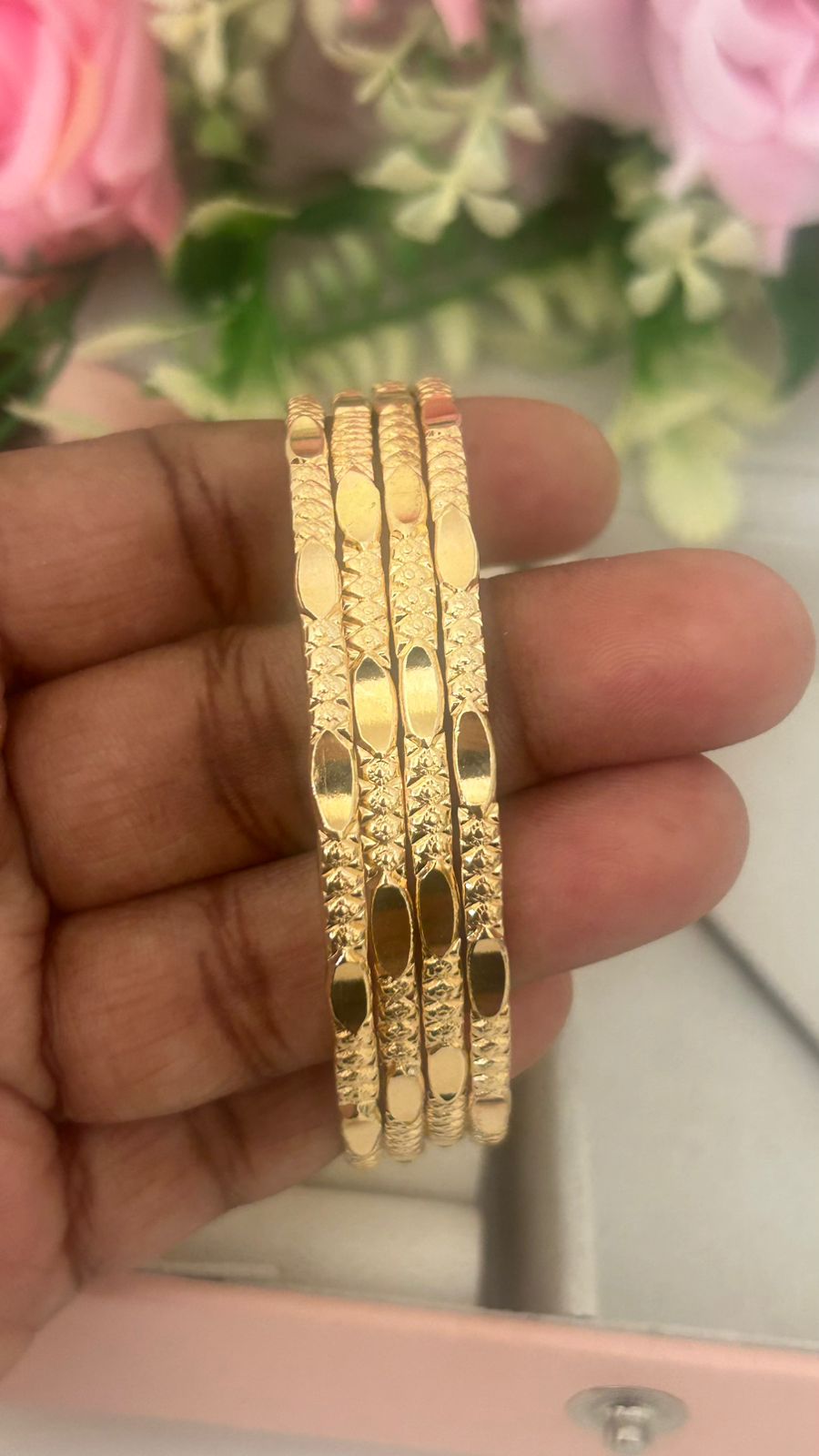 Antique Look Panchaloha Bangles (Set of 4) – Textured with Temple Symbol Motifs