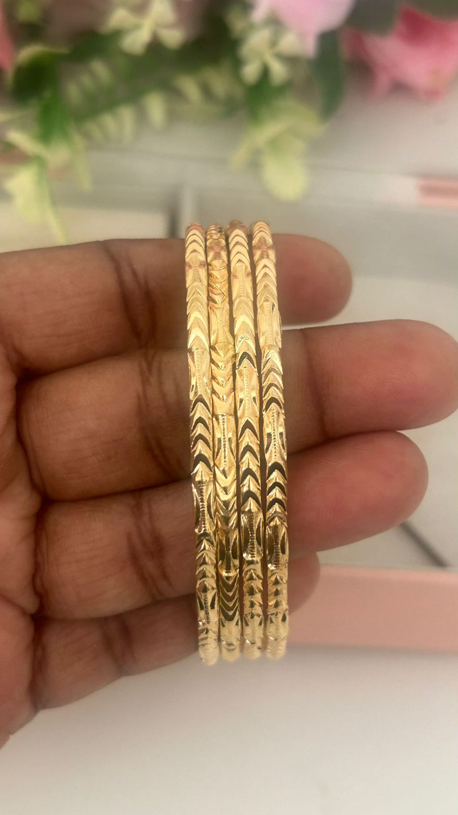Handcrafted Panchaloha Bangles (Set of 4) | Unpolished Temple Design with Arrow Symbol Pattern