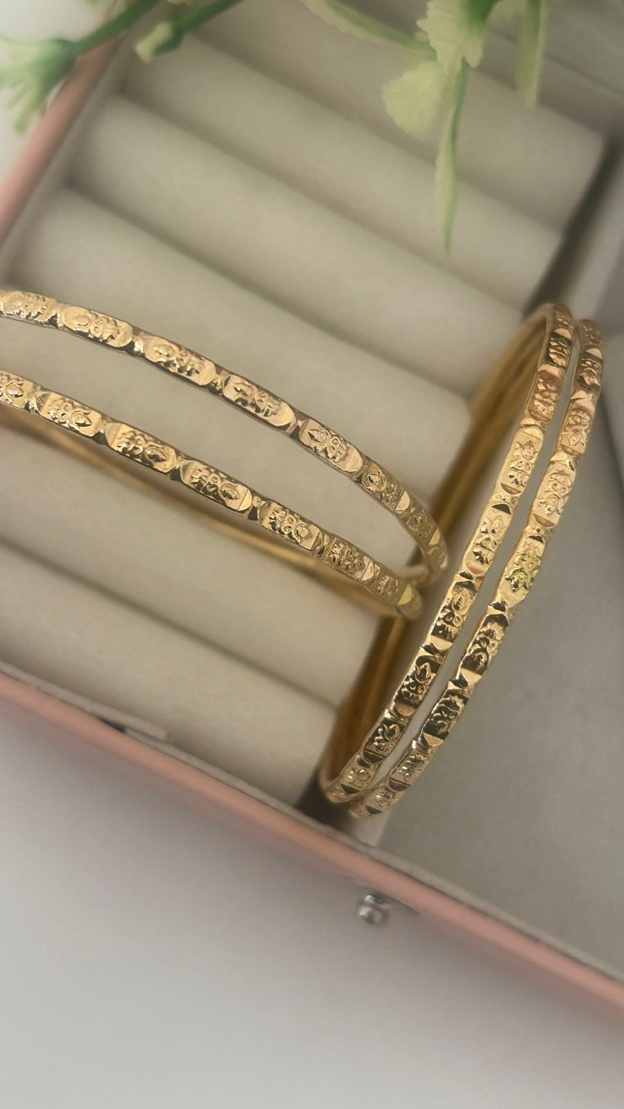 Traditional Panchaloha Bangles Pair of 4 | Unpolished Finish with Lotus & Temple Symbol Engravings