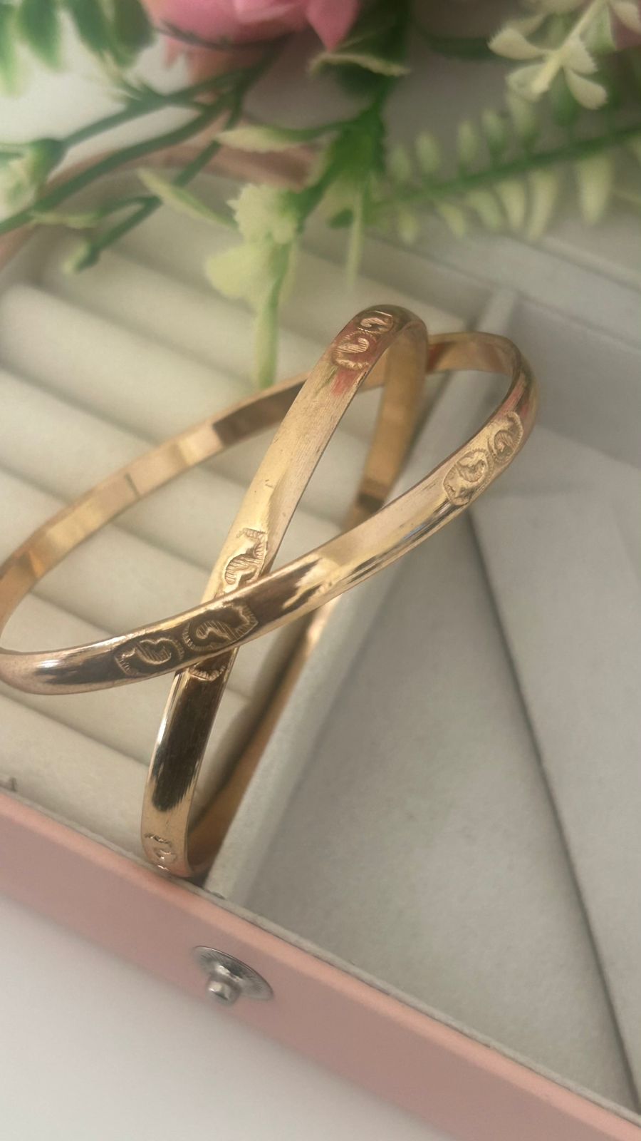 Traditional Panchaloha Bangles Pair of 4 | Unpolished Finish with Shankh & Wave Engraved Motifs