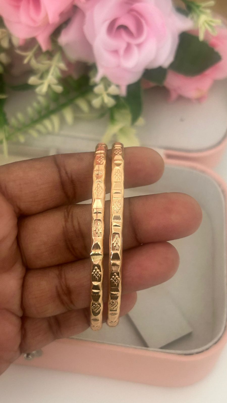 Handcrafted Panchaloha Bangles – Pair of 2 | Temple Engraving with Lotus & Kalasam Symbols