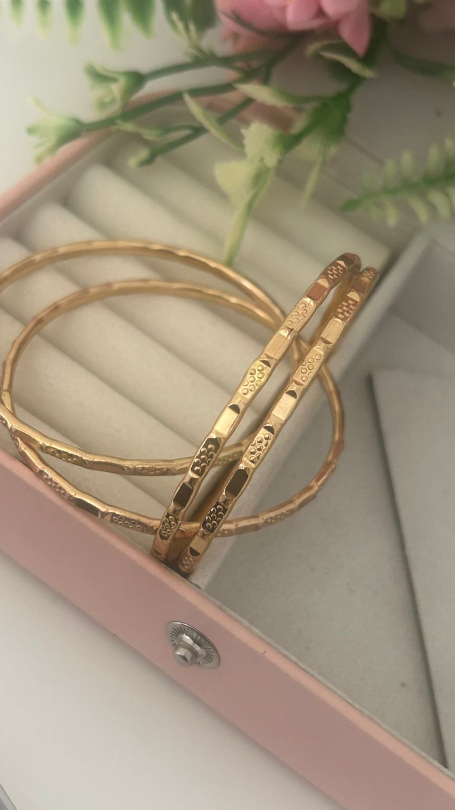 Handcrafted Panchaloha Bangles – Set of 4 | Sacred Temple Motif with Floral Dot Engraving | Matte Finish