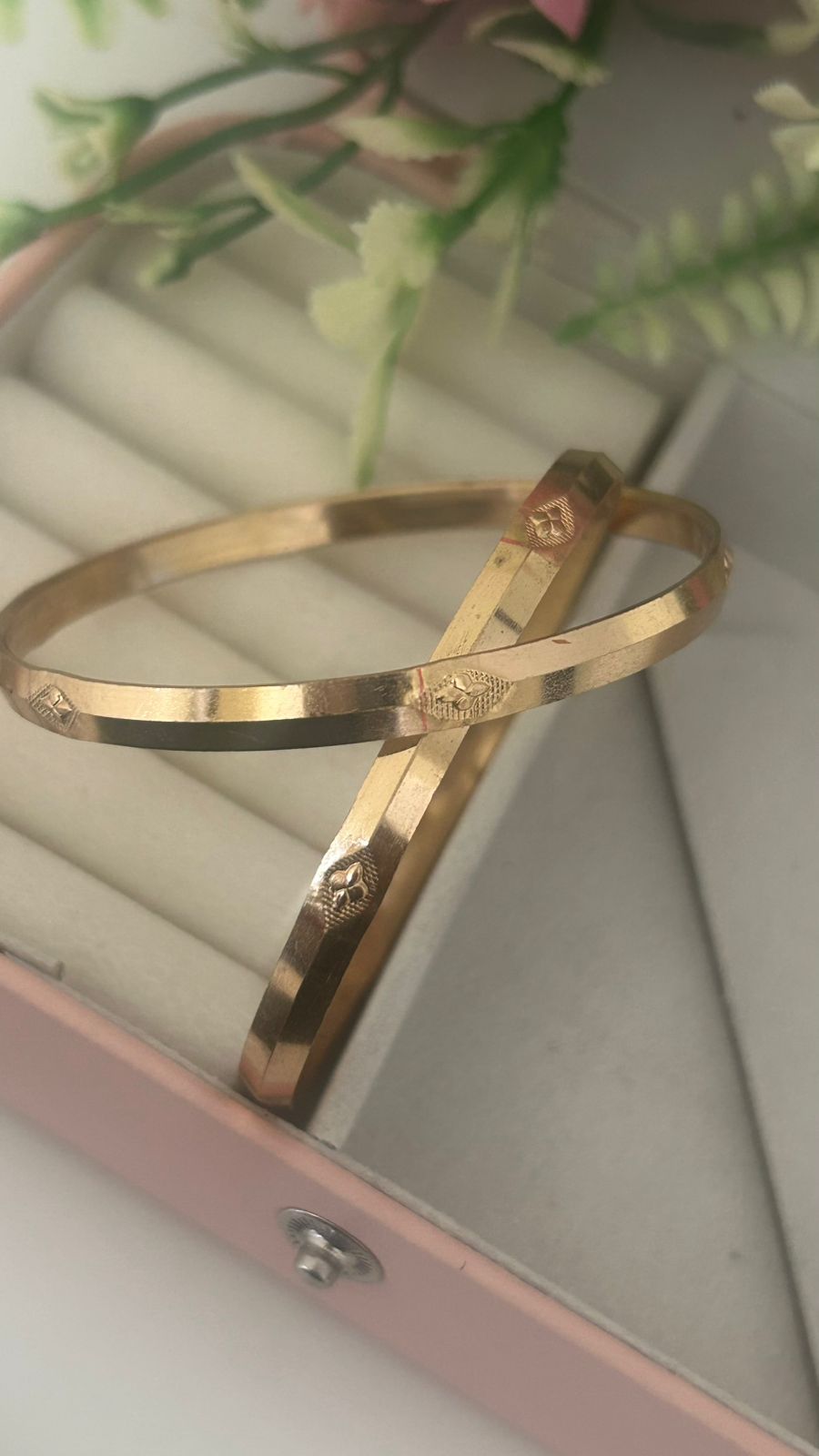 Divine Panchaloha Bangles – Pair of 2 | Sacred Leaf & Geometric Diamond Engravings | Temple Matte Finish