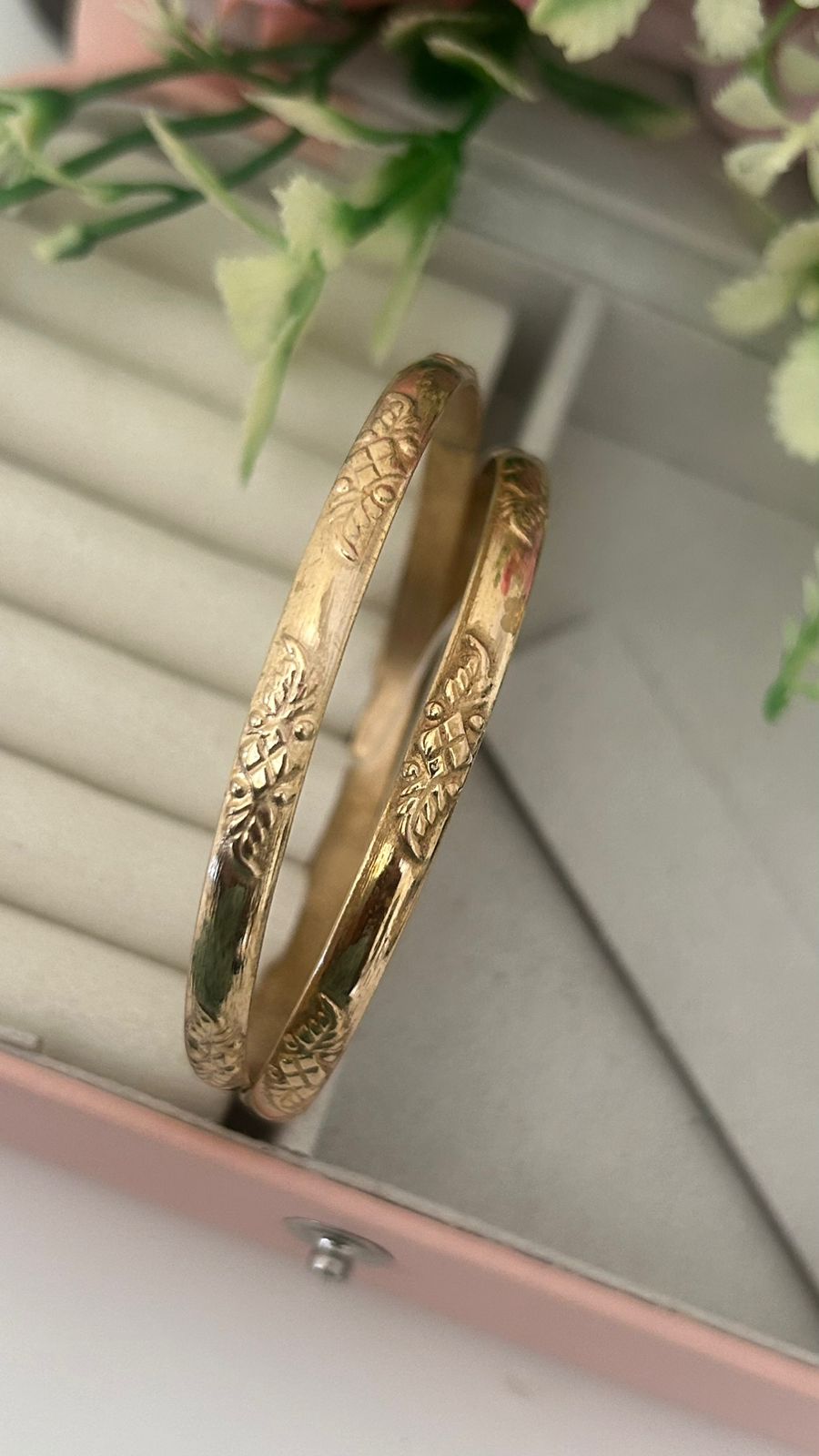 Classic Five-Metal Floral Bangles Pair – Unpolished Panchaloha Bangles