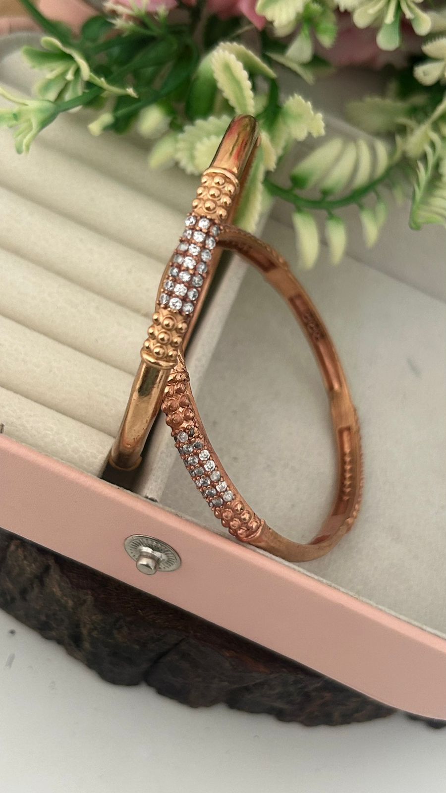 Unpolished Panchaloha Bangles Pair of 2 – Antique Diamond Stone Design