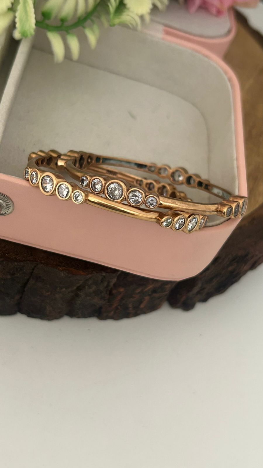 Antique Unpolished Panchaloha Bangles – Elegant Round White Stone Design (Set of 2)