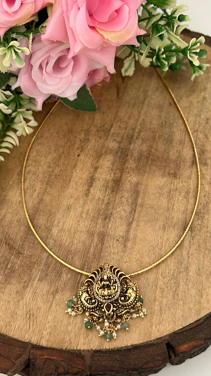 Traditional Temple Necklace with Lakshmi Pendant
