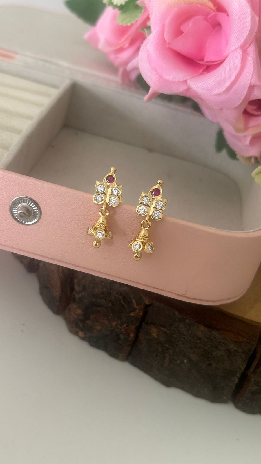 Panchaloham Ruby Floral Jumkas – Polished Gold Traditional Earrings