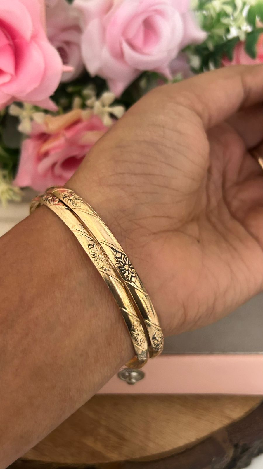 Traditional Panchaloham Slim Bangles – Hand-Engraved Unpolished Pair