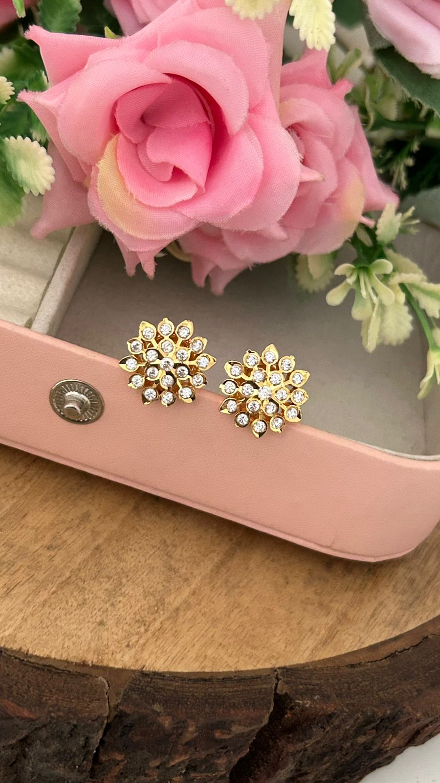 SnowBloom Floral Panchaloham polished Studs – Lightweight Traditional Daily Wear Earrings