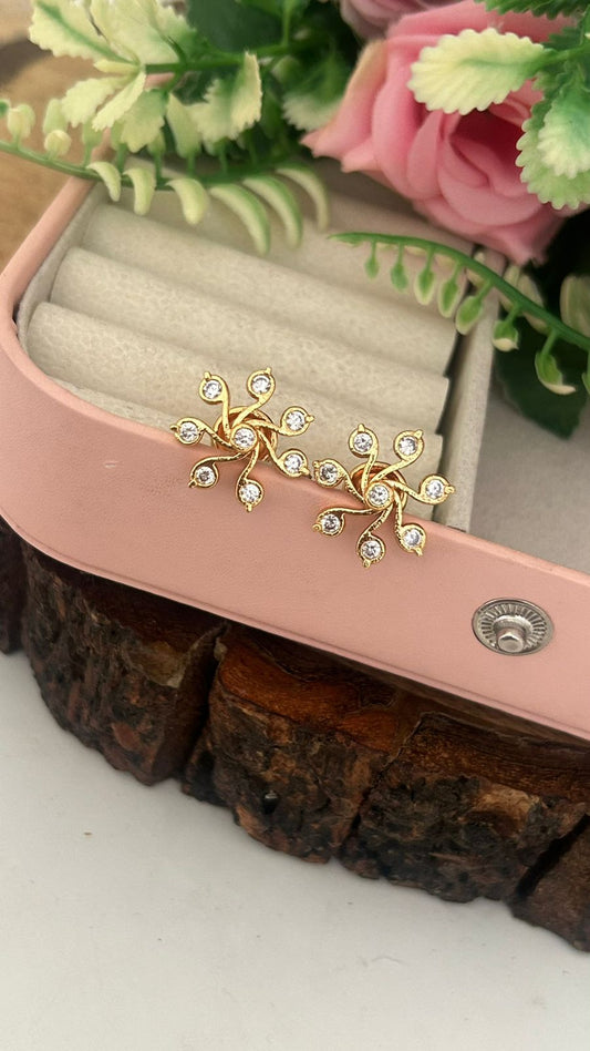 Swirl Flower Design Panchaloham Gold Polished Stud Earrings big size