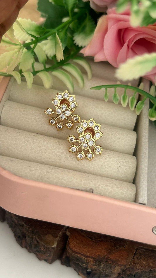 Floral Sunburst Design Panchaloham Gold Polished Stud Earrings big size only