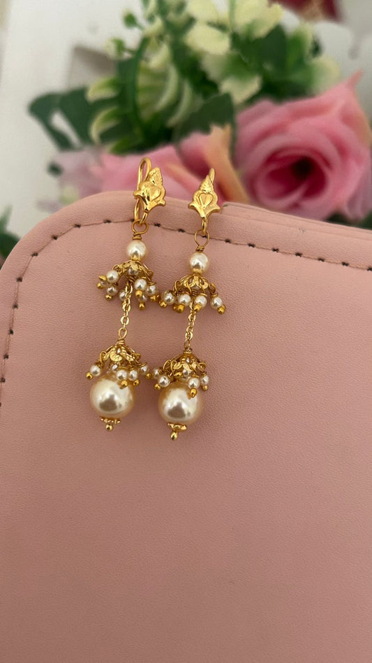 Pearl Beaded String Jhumka Earrings – Ethnic Party Jewellery