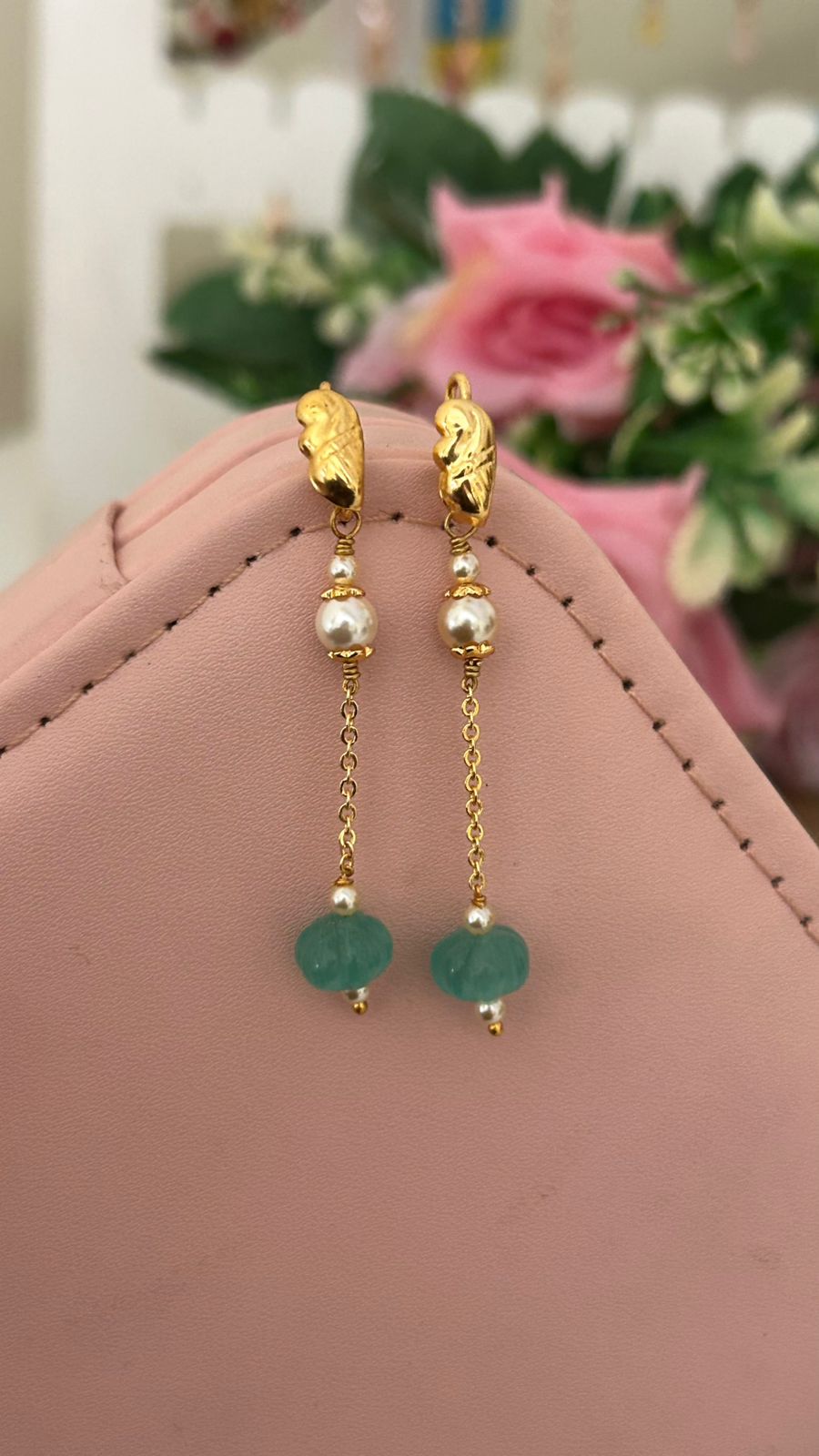 Green Pumpkin Drop Earrings with Swarovski Pearl Accents