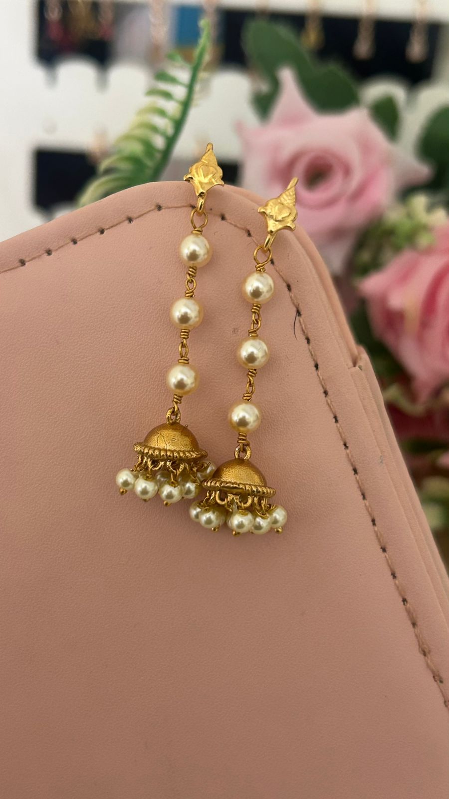South Indian Pearl String Jhumka Earrings