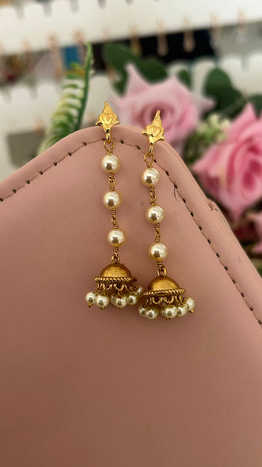 South Indian Pearl String Jhumka Earrings
