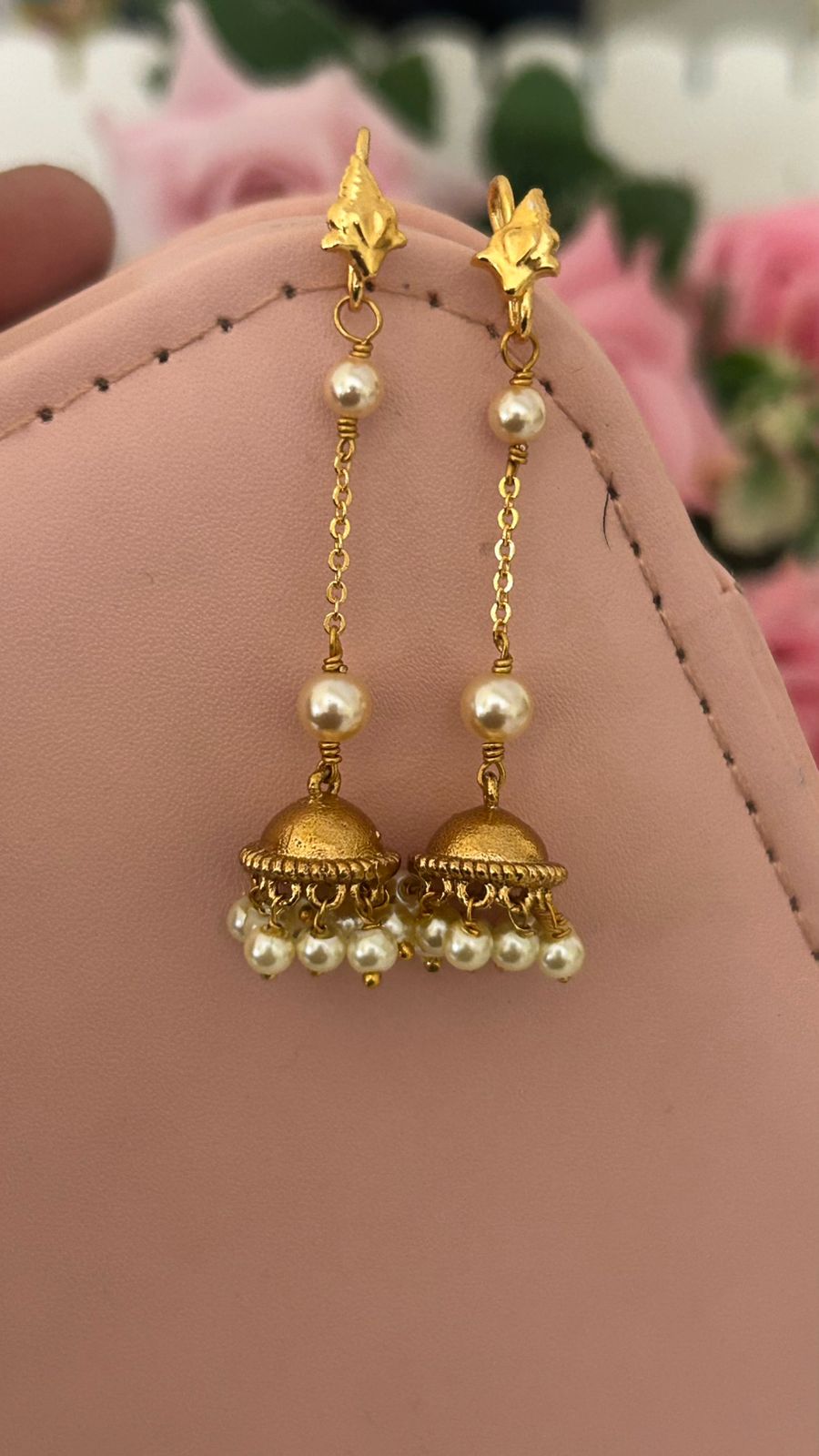 Traditional Pearl Chain Drop Jhumka Earrings