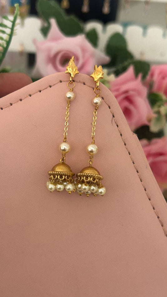 Traditional Pearl Chain Drop Jhumka Earrings