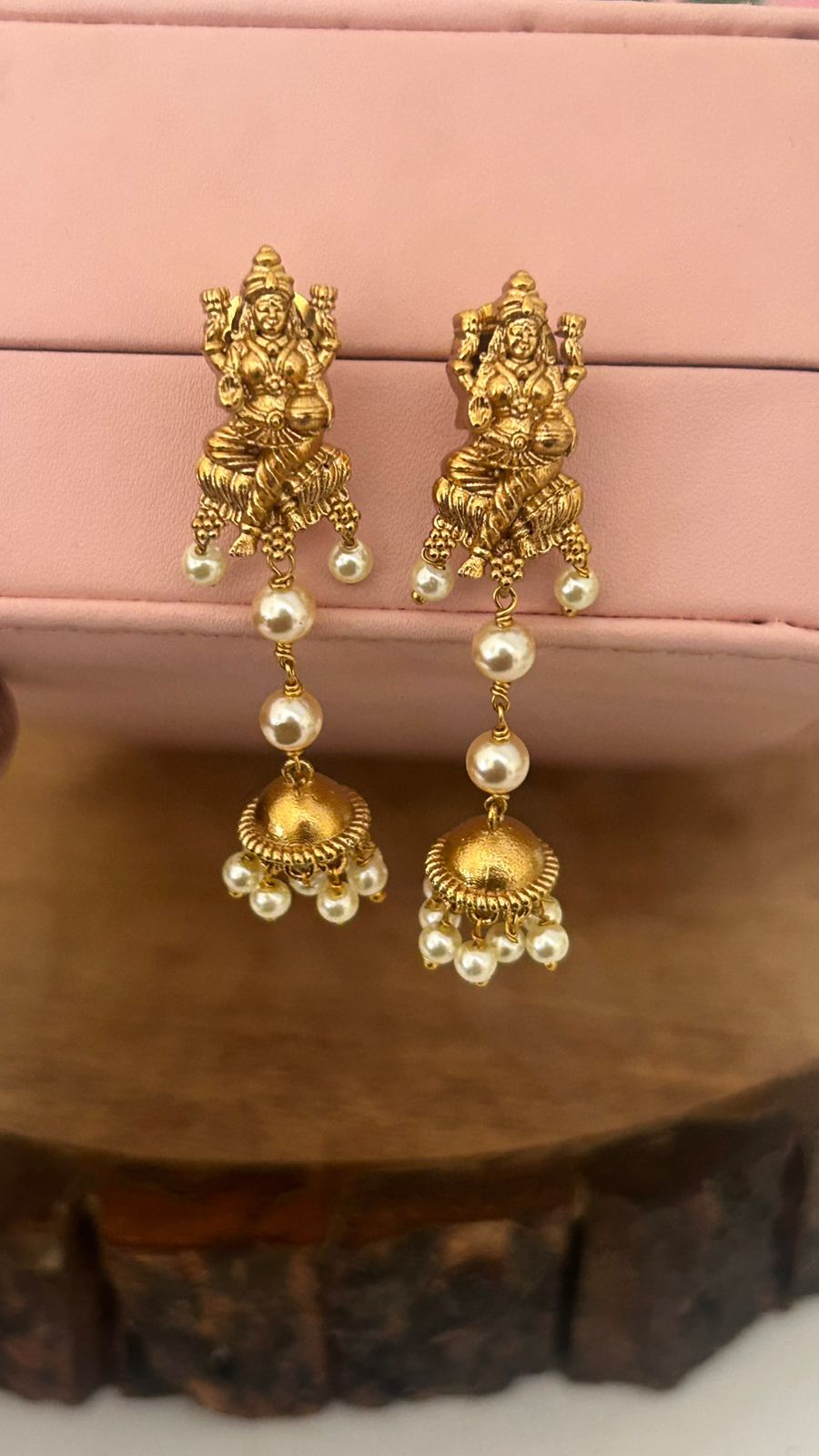 Lakshmi Temple Pearl String Jhumka Earrings