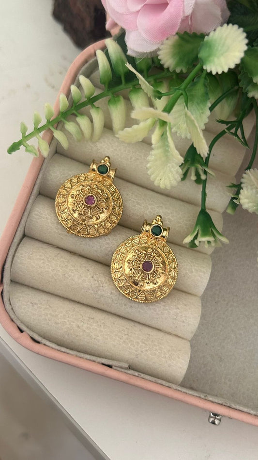 Handcrafted Panchaloham Unpolished Sutralu with Kemp Stone Look