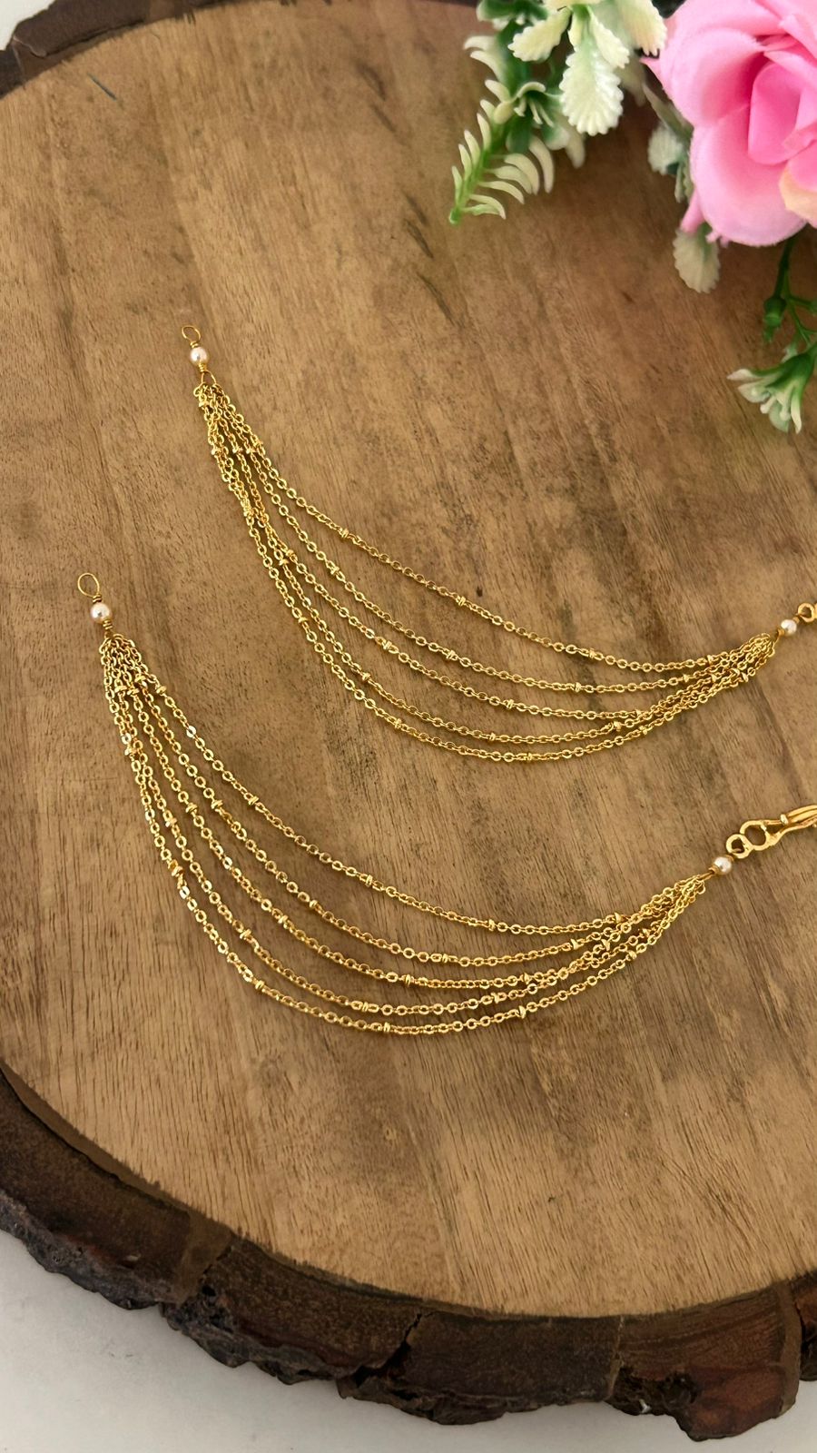 5 Lines Champaswarlu with Chandraharam Chain – Traditional Gold Finish Bridal Jewelry