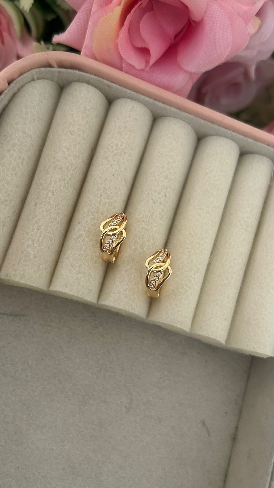 Elegant Gold Finish CZ Huggie Earrings with Twisted Wave Design