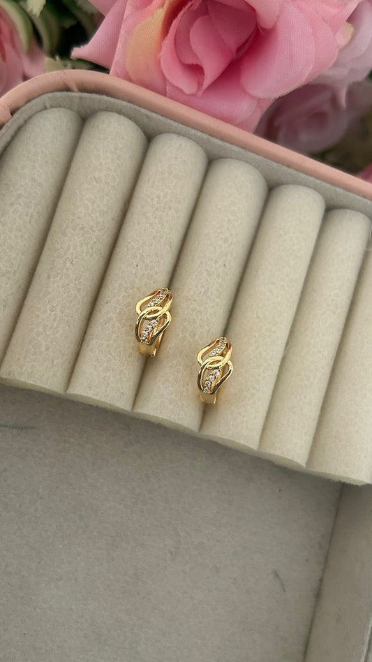 Elegant Gold Finish CZ Huggie Earrings with Twisted Wave Design