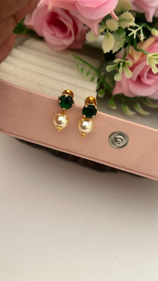 Panchaloha round Stone Stud Earrings with Detachable Swarovski Pearl Drops