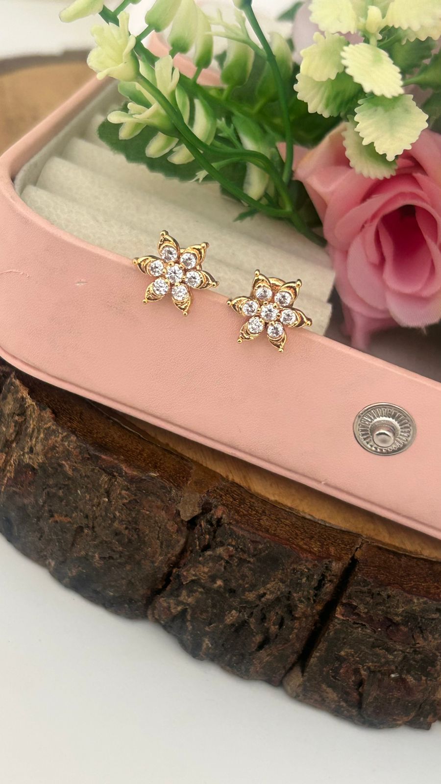 Star Floral Panchaloham Full White Stud Earrings
