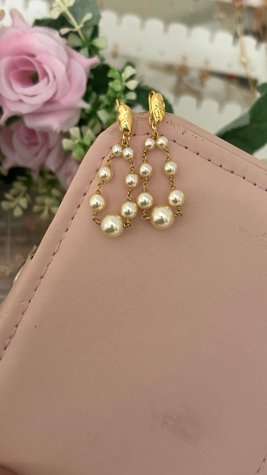 Designer Handmade Swarovski Pearl Drop Earrings with Traditional Kattu Teega Wire Work – Elegant Gold Finish