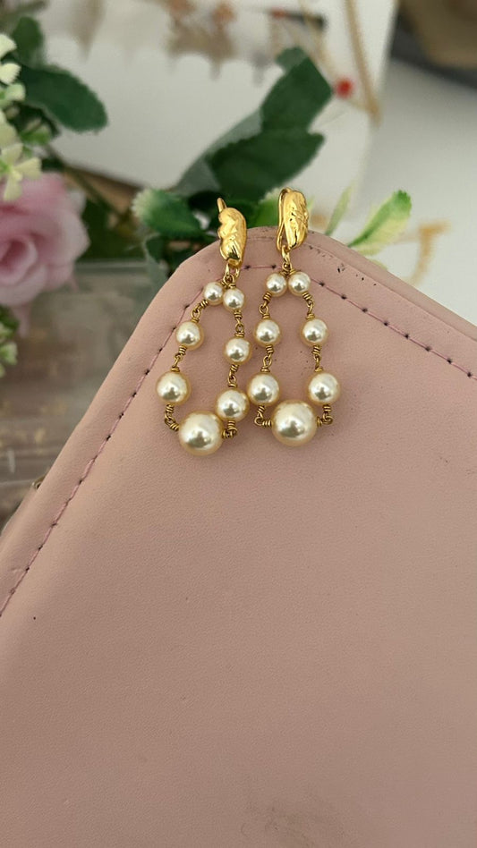 Designer Handmade Swarovski Pearl Drop Earrings with Traditional Kattu Teega Wire Work – Elegant Gold Finish