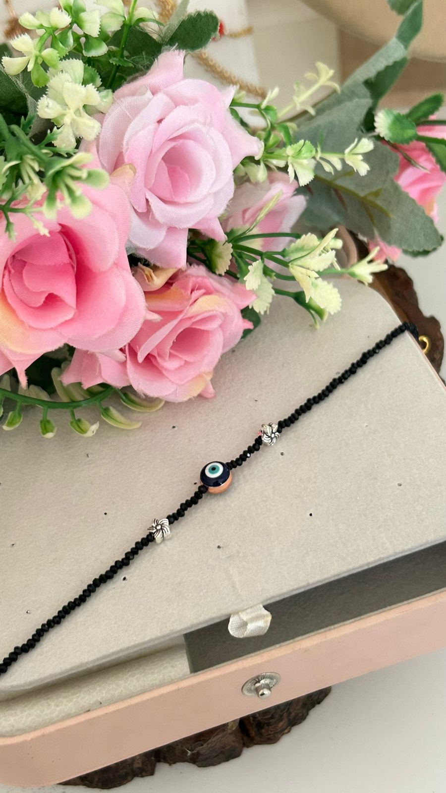 Black Beaded Evil Eye Bracelet – Protective Nazar anklet for Women
