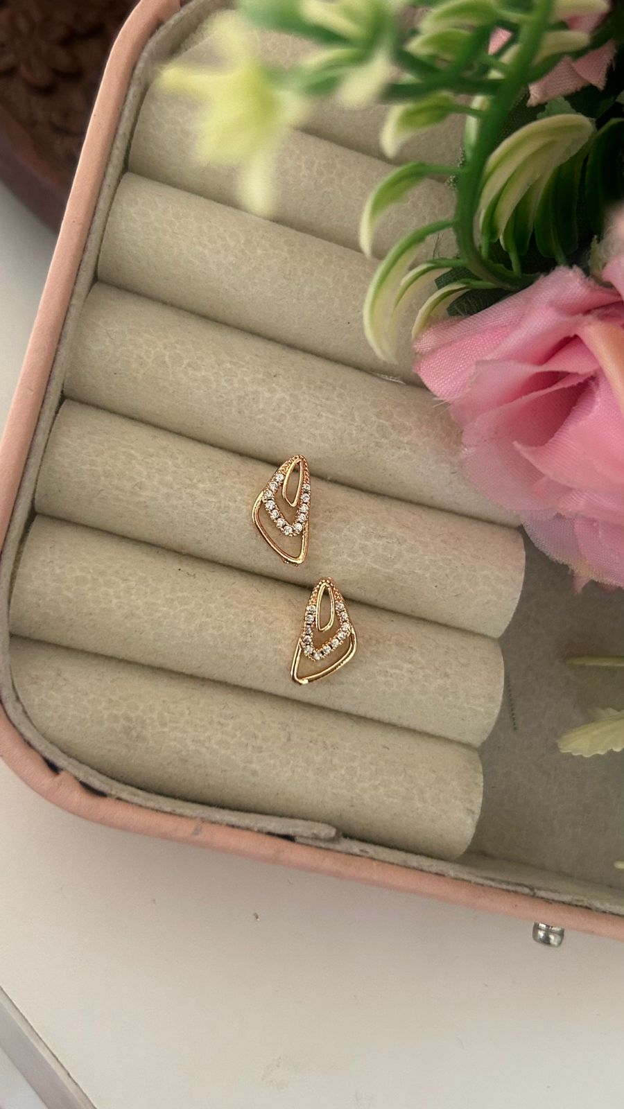 Modern Geometric Cubic Zirconia Triangle Stud Earrings – Gold Plated Fashion Jewellery