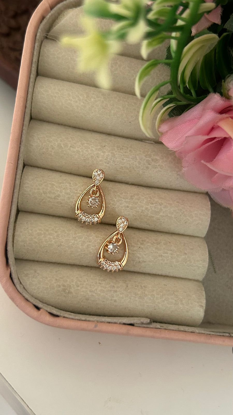 Elegant Teardrop Cubic Zirconia Drop Earrings – Gold Plated Crystal Jewellery