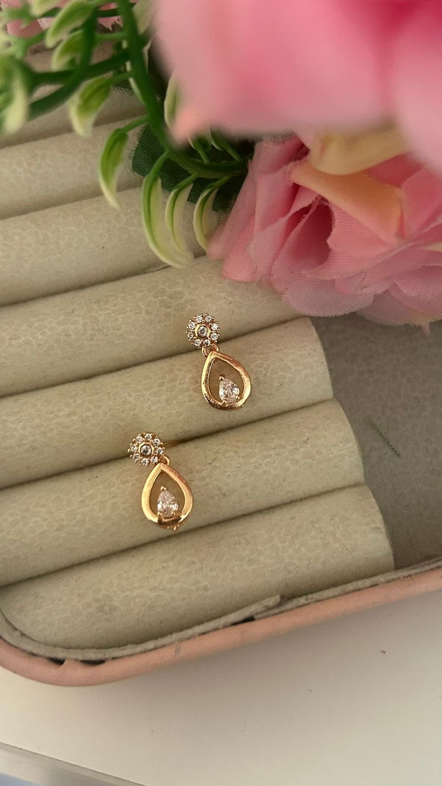 Elegant Teardrop Cubic Zirconia Drop Earrings – Gold Plated Floral Crystal Jewellery