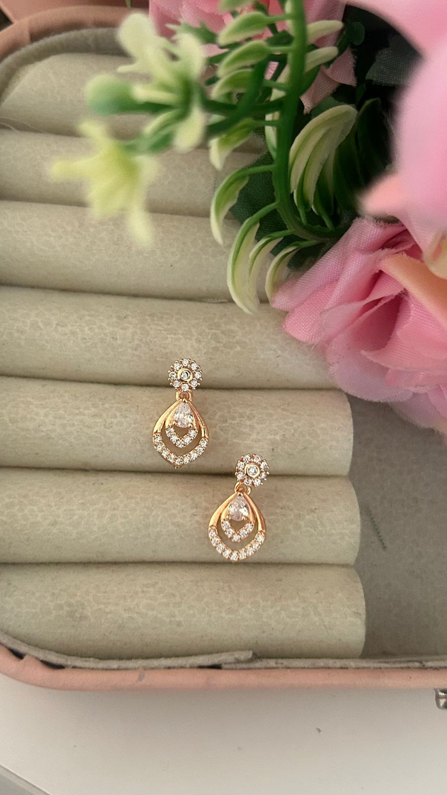 Trendy Double Layer Teardrop CZ Earrings – Designer Fashion Jewellery
