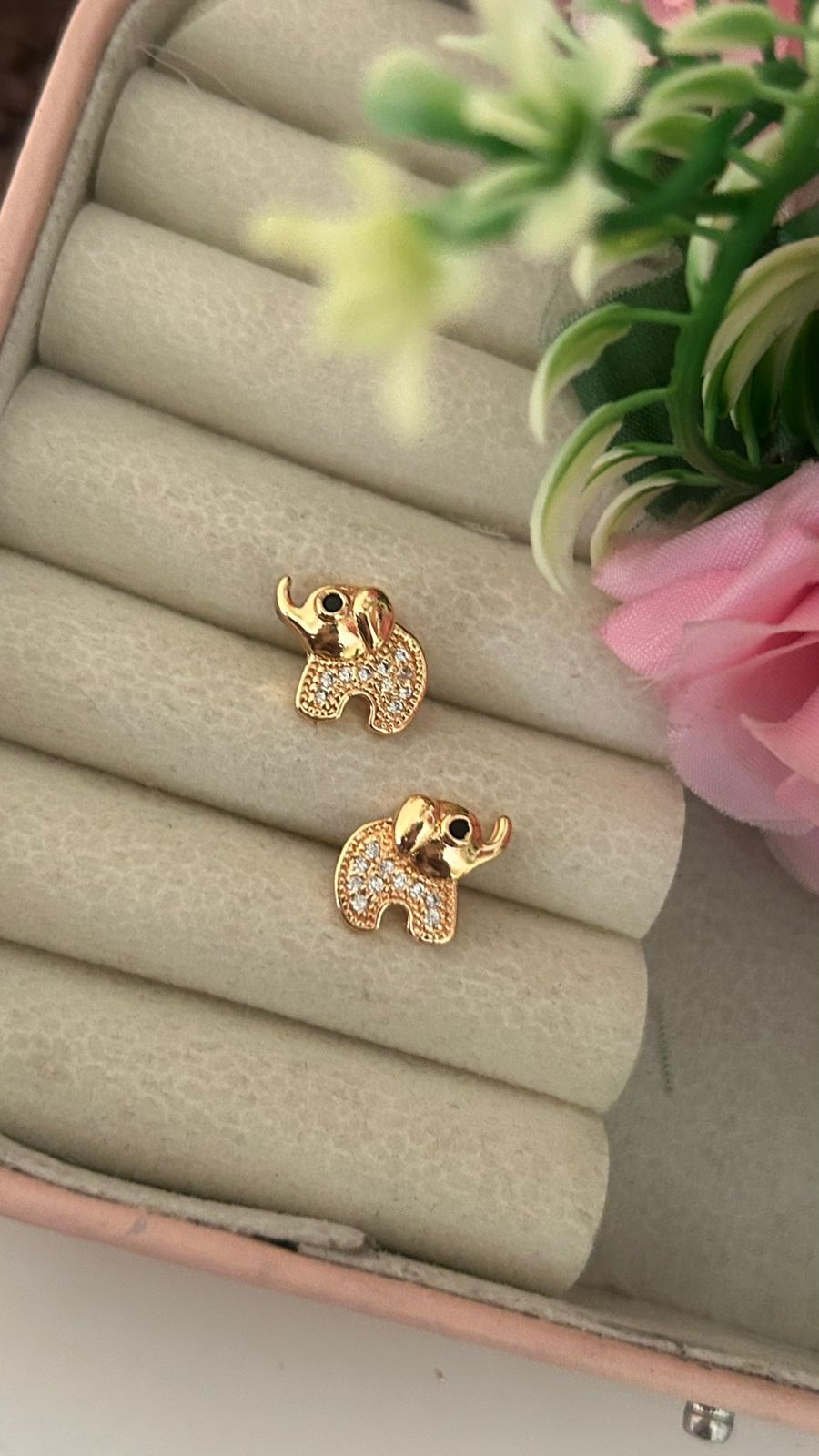 Cute Elephant Design Cubic Zirconia Stud Earrings – Gold Plated Crystal Jewellery