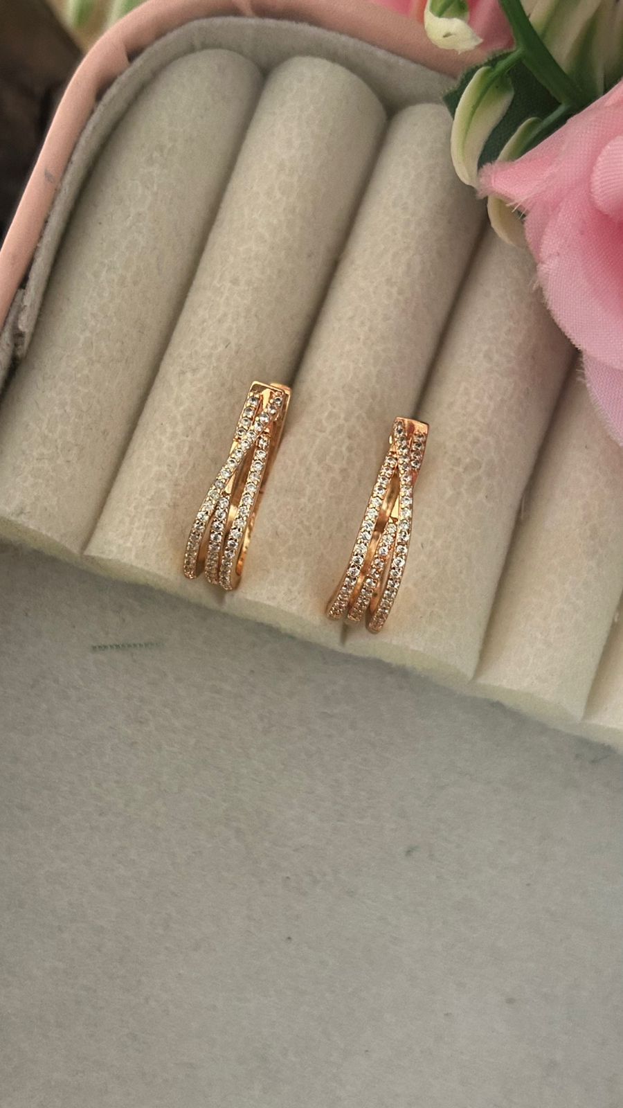 Designer Multi-Line CZ Bali Earrings – Gold Plated Fashion Hoops