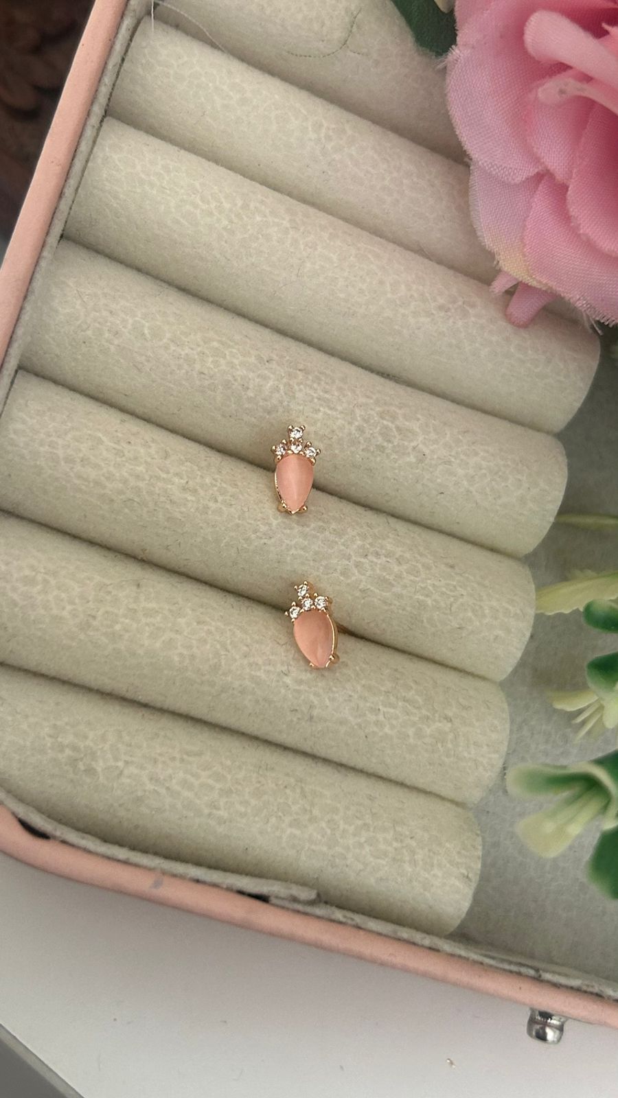 Teardrop Crystal Stud Earrings – Elegant Rose Gold CZ Earrings for Women
