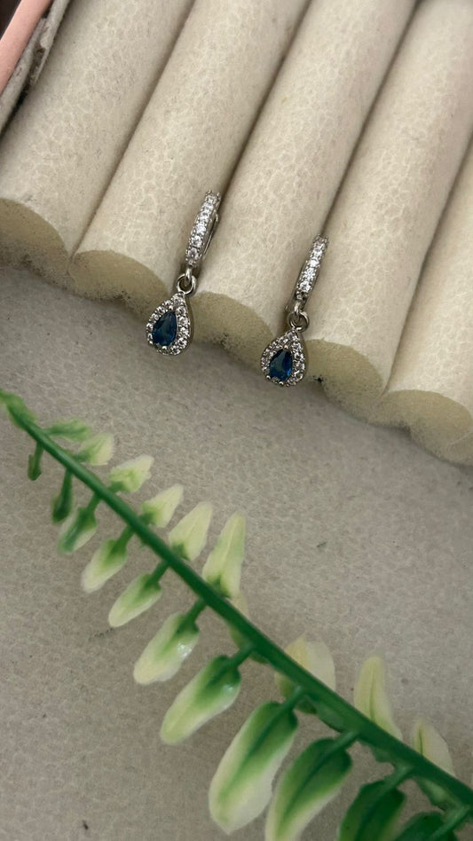 Silver Bali Earrings with CZ Teardrop Dangle – Stylish Daily Wear Hoops
