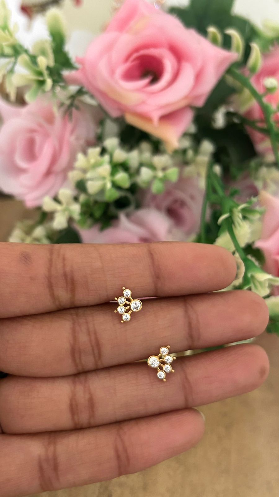 Mini White Flower Studs – Nose Pin Back Screw | Minimal Second Stud Earrings