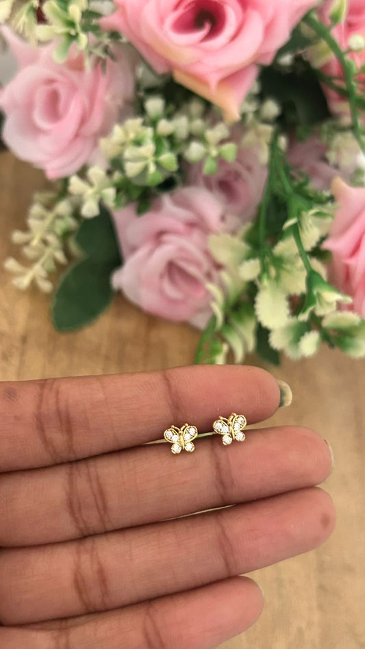 Mini Butterfly Stone Stud Earrings in white – Nose Pin Screw Back | Dainty Second Hole Studs