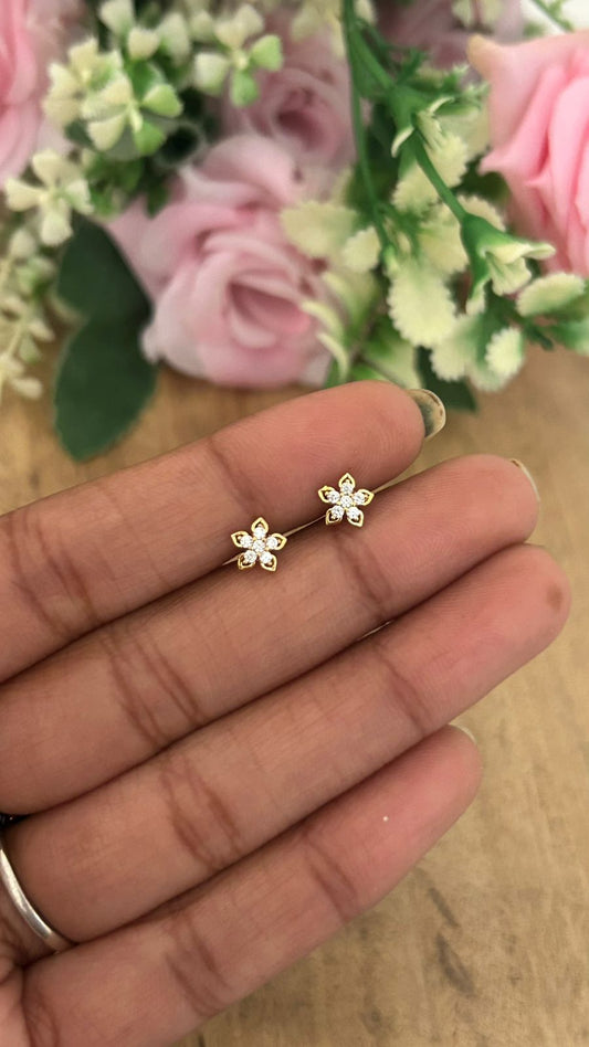 Small Flower Crystal Stud Earrings – Screw Back Nose Pin Style | Second Piercing Earrings